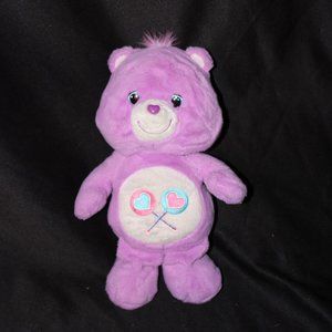 Care Bears Share Bear Plush Purple 13" Stuffed Animal Heart Lollipop Hasbro 2012